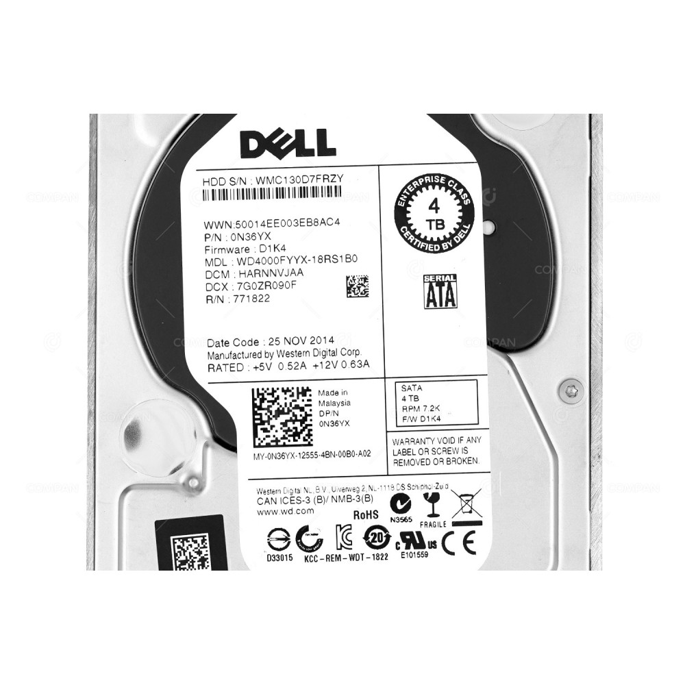 N36YX  DELL HDD 4TB  7.2K  SATA 6G  3.5" LFF